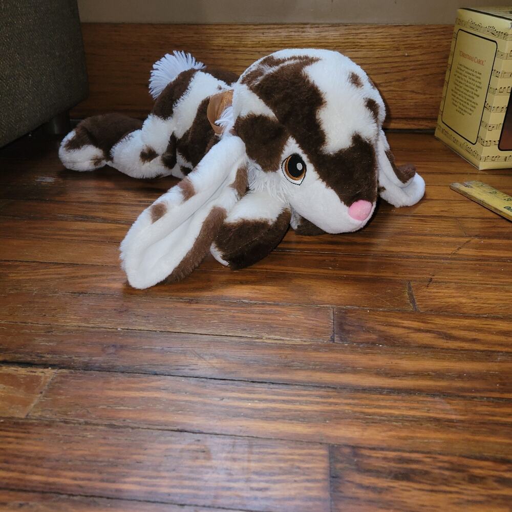 MTY International Bunny Plush White Brown Lop Eared Rabbit‎ Laying 20"L Toy Pet